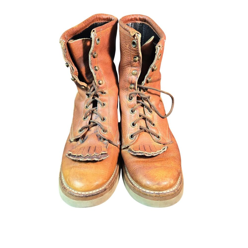 Laredo Boots Womens Size 7 Brown Leather Western Lace Up Kiltie Work 73067